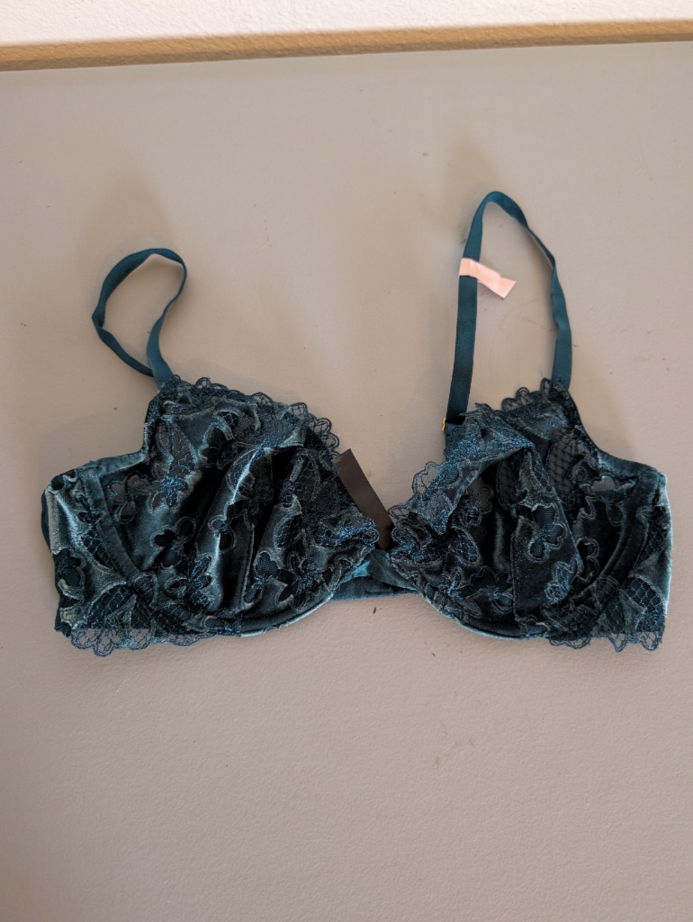 Victoria's Secret Ziggy Floral Embroidery Low Cut Demi Bra Black Ivy